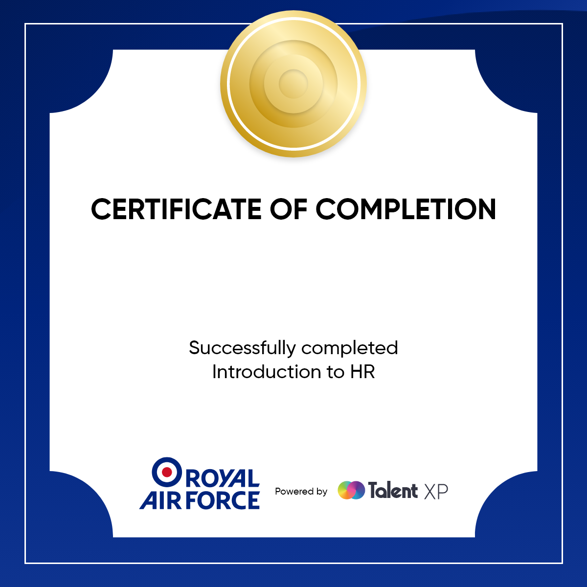 Certificate for Introduction to HR - Programme certificate